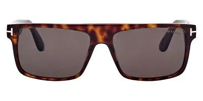 Pre-owned Tom Ford Ft0999 Philippe-02 Sunglasses Shiny Dark Havana/t Logo Smoke 58mm In Gray