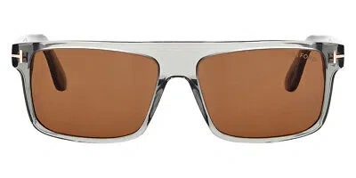 Pre-owned Tom Ford Ft0999 Philippe-02 Sunglasses Shiny Transparent Gray/t Logo Brown 58mm