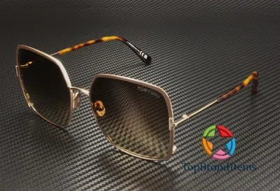 Pre-owned Tom Ford Ft1006 48f Metal Shiny Dk Brown Gradient Brown 60 Mm Women's Sunglasses