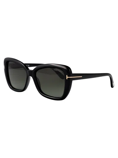 Tom Ford Maeve Havana Acetate Butterfly Sunglasses In Shiny Black