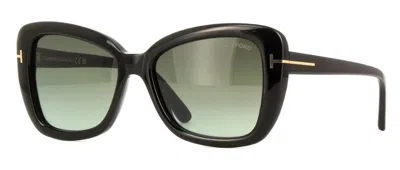 Pre-owned Tom Ford Ft1008 Maeve 01b Shiny Black/smoke Gradient Women's Sunglasses In Gray