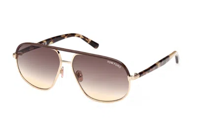 Pre-owned Tom Ford Ft1019 Maxwell 28f Rose Gold-blonde Havana/brown Gradient Sunglasses