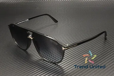 Pre-owned Tom Ford Ft1026 01d Plastic Shiny Black Smoke Polarized 61 Mm Men's Sunglasses In Gray