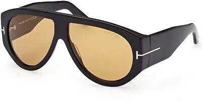 Pre-owned Tom Ford Ft1044 Shiny Black Shiny Black 01e Sunglasses In Brown