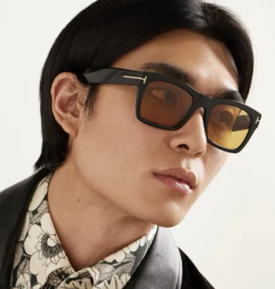 Pre-owned Tom Ford Ft1062-01e-56 Shiny Black Sunglasses In Brown