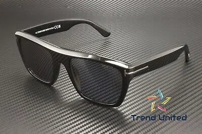 Pre-owned Tom Ford Ft1077 N 01d Plastic Shiny Black Smoke Polarized 55 Mm Men's Sunglasses In Gray