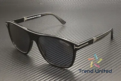 Pre-owned Tom Ford Ft1081 N 01d Plastic Shiny Black Smoke Polarized 58 Mm Men's Sunglasses In Gray
