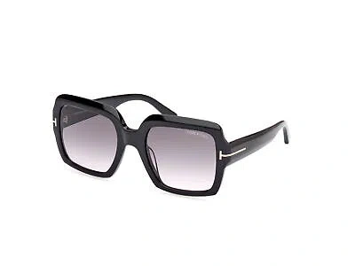 Pre-owned Tom Ford Ft1082 01b Plastic Shiny Black Gradient Smoke 54 Mm Women's Sunglasses In Gray