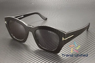 Pre-owned Tom Ford Ft1083 01a Plastic Shiny Black Smoke 52 Mm Women's Sunglasses In Gray