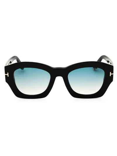 Tom Ford Ft1083 Sunglasses In Shiny Black  / Gradient Green