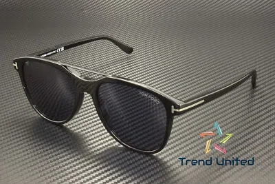 Pre-owned Tom Ford Ft1098 01v Acetate Shiny Black Blue 54 Mm Men's Sunglasses