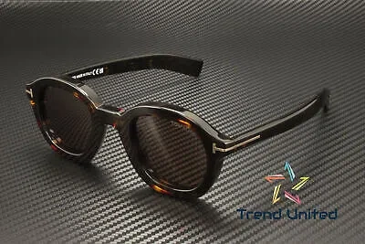 Pre-owned Tom Ford Ft1100 52e Plastic Dark Havana Brown 46 Mm Men's Sunglasses