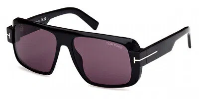 Pre-owned Tom Ford Ft1101-01a-58 Shiny Black In Gray