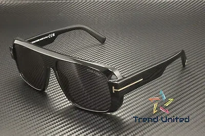 Pre-owned Tom Ford Ft1101 01a Plastic Shiny Black Smoke 58 Mm Men's Sunglasses In Gray