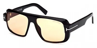 Pre-owned Tom Ford Ft1101-01e-58 Shiny Black In Brown