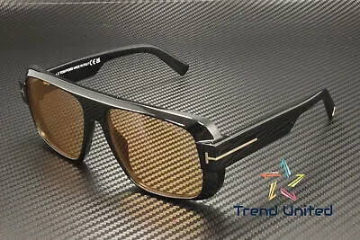 Pre-owned Tom Ford Ft1101 01e Plastic Shiny Black Brown 58 Mm Men's Sunglasses