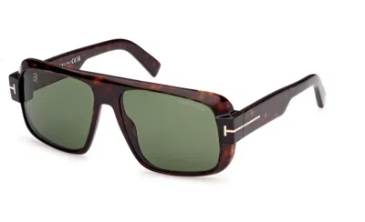 Pre-owned Tom Ford Ft1101 Turner 52n Dark Havana/green Square Men's Sunglasses