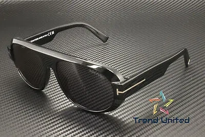 Pre-owned Tom Ford Ft1102 01a Plastic Shiny Black Smoke 59 Mm Men's Sunglasses In Gray