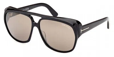 Pre-owned Tom Ford Ft1103-01l-61 Shiny Black In Brown