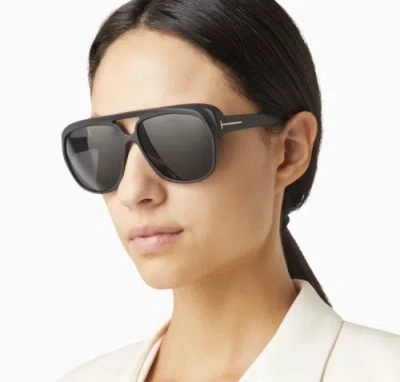 Pre-owned Tom Ford Ft1103-02a-61 Matte Black Sunglasses In Gray