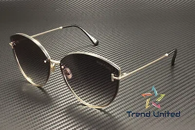 Pre-owned Tom Ford Ft1106 28b Metal Shiny Rose Gold Gradient Smoke 63mm Women's Sunglasses In Gray