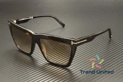 Pre-owned Tom Ford Ft1110 52f Acetate Dark Havana Gradient Brown 56 Mm Women's Sunglasses
