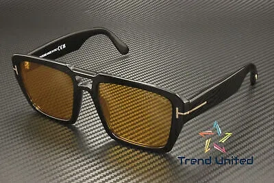Pre-owned Tom Ford Ft1153 01e Acetate Shiny Black Brown 56 Mm Men's Sunglasses