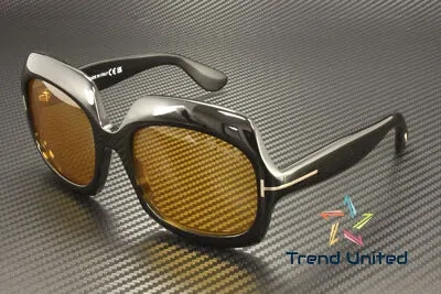 Pre-owned Tom Ford Ft1155 01e Acetate Shiny Black Brown 60 Mm Women's Sunglasses