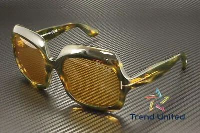 Pre-owned Tom Ford Ft1155 52e Acetate Dark Havana Brown 60 Mm Women's Sunglasses