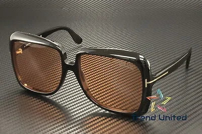 Pre-owned Tom Ford Ft1156 01e Acetate Shiny Black Brown 59 Mm Women's Sunglasses