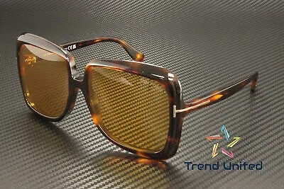 Pre-owned Tom Ford Ft1156 52e Acetate Dark Havana Brown 59 Mm Women's Sunglasses