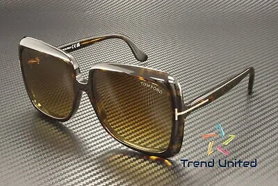 Pre-owned Tom Ford Ft1156 52f Acetate Dark Havana Gradient Brown 59 Mm Women's Sunglasses