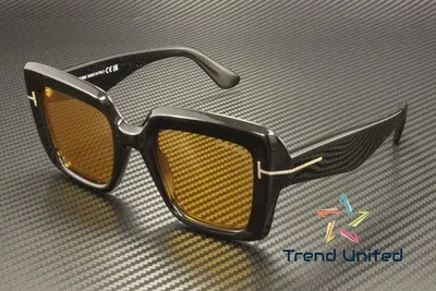 Pre-owned Tom Ford Ft1157 01e Acetate Shiny Black Brown 50 Mm Women's Sunglasses