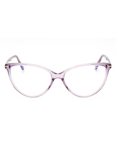 Tom Ford Ft5743-b Eyeglasses In 078 - Shiny Lilac/clear/blue-light Block Lens