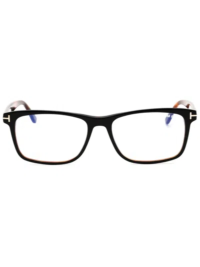 Tom Ford Ft5752-b Acetate Rectangular Unisex's Eyeglasses In 005 - Black/other/clear/blue-light Block Lens