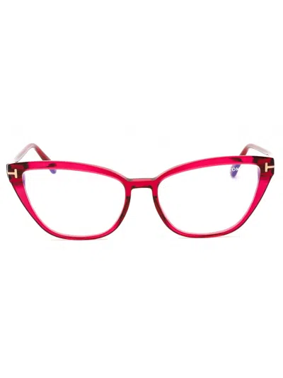 Tom Ford Ft5825-b Eyeglasses In Shiny Fuxia/clear/blue-light Block Lens
