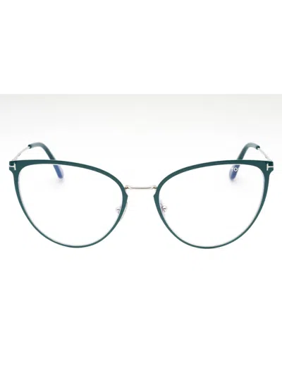 Tom Ford Ft5840-b Eyeglasses In Shiny Turquoise/clear/blue-light Block Lens
