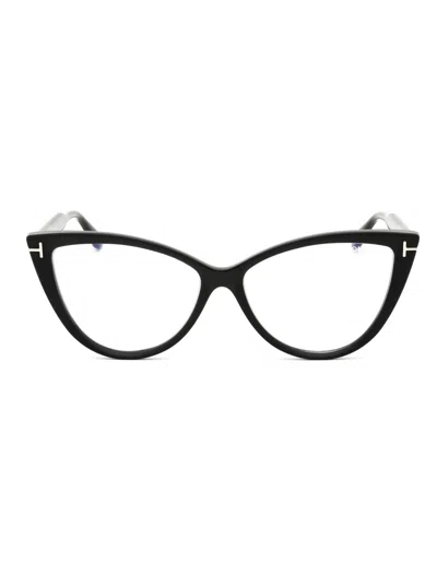 Tom Ford Ft5843-b Eyeglasses In 052 - Dark Havana/clear/blue-light Block Lens