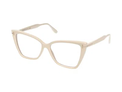 Tom Ford Ft5844-b Cat-eye Injected Acetate Eyeglasses In Neutral