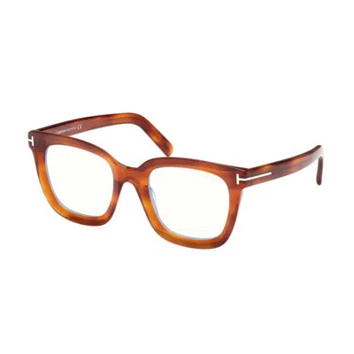 Tom Ford Ft5880-b 053 Blonde Havana/clear Blue Light Block 51mm In Brown