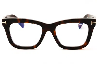 Tom Ford Ft5881-b Eyeglasses In Dark Havana/clear/blue-light Block Lens