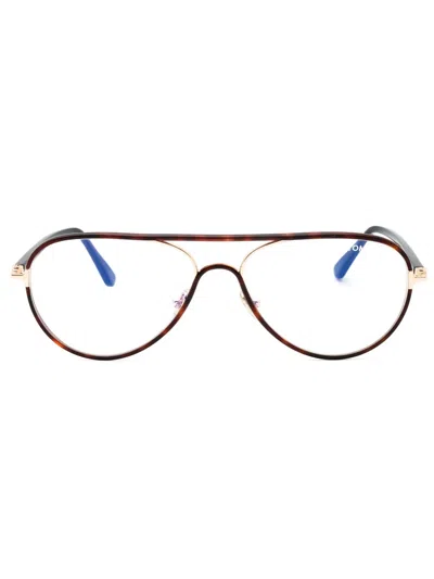 Tom Ford Ft5897-b Eyeglasses In 053 - Blonde Havana/clear/blue-light Block Lens
