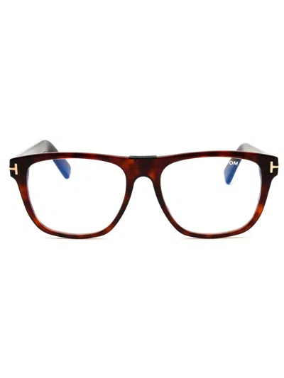 Tom Ford Ft5902-b Eyeglasses In Red Havana/clear/blue-light Block Lens