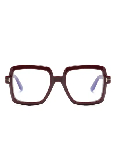 Tom Ford Ft5913b Logo-engraved Square-frame Glasses In Red