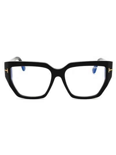 Tom Ford Ft5951-b Eyeglasses In Shiny Dark Brown/clear/blue-light Block Lens
