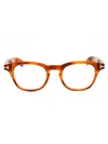 Tom Ford Round-frame Glasses In Blonde Havana/clear/blue-light Block Lens
