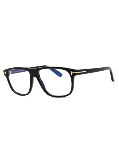 Tom Ford Ft5978-b Acetate Rectangular Men's Eyeglasses In 001 - Shiny Black/clear/blue-light Block Lens