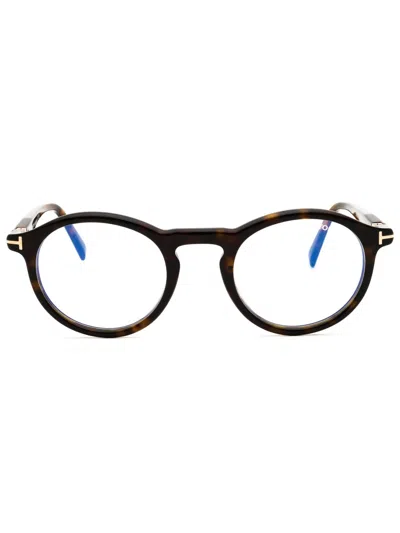 Tom Ford Ft5979-b Eyeglasses In Dark Havana/clear/blue-light Block Lens