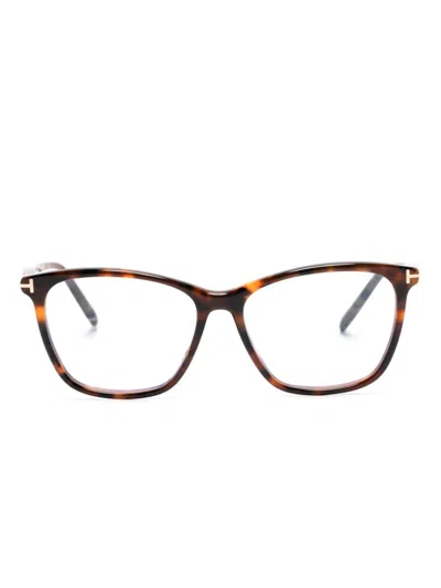 Tom Ford Ft5989b Rectangle-frame Glasses In Braun