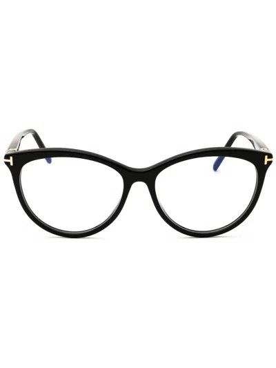 Tom Ford Ft5990-b Eyeglasses In Havana/other/clear/blue-light Block Lens